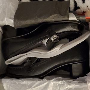 Aerosoles Pepper Mill Womens Black Slip On Chunky Heel Leather Loafers